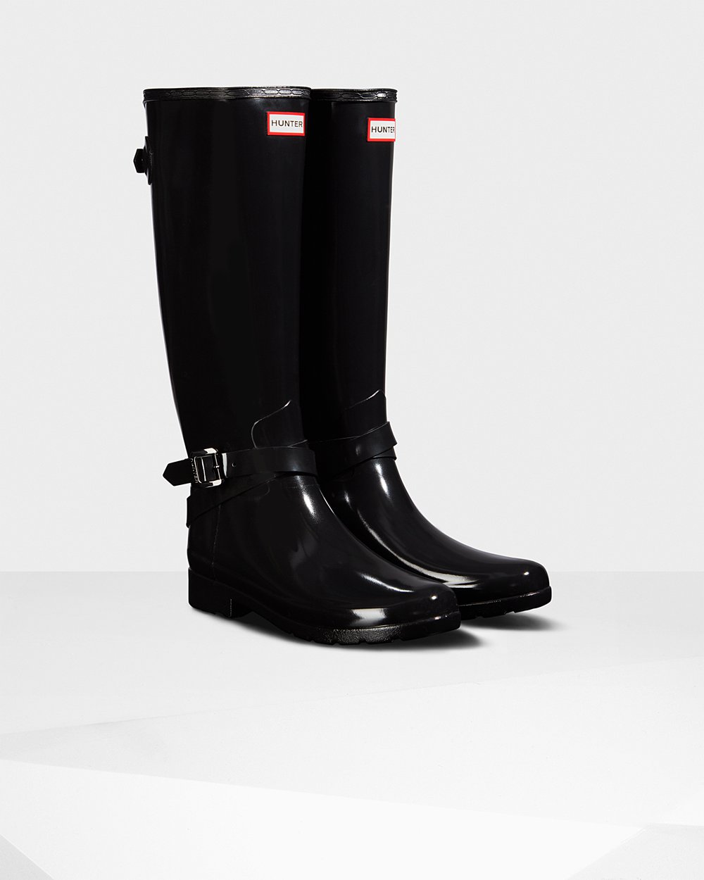 Hoge Regenlaarzen Dames - Hunter Refined Adjustable Gloss - Zwart - 52KMILVPO